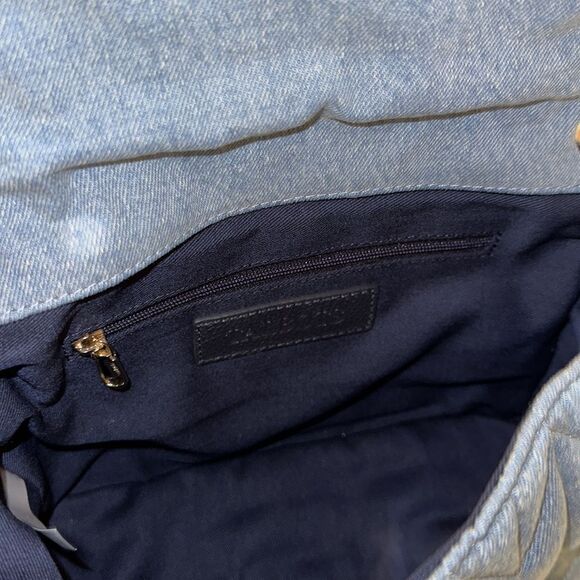 Talbots Gold Tone Chain Strap Leather Trim Quilted Denim BlueβShoulder Bag - Picture 14 of 16